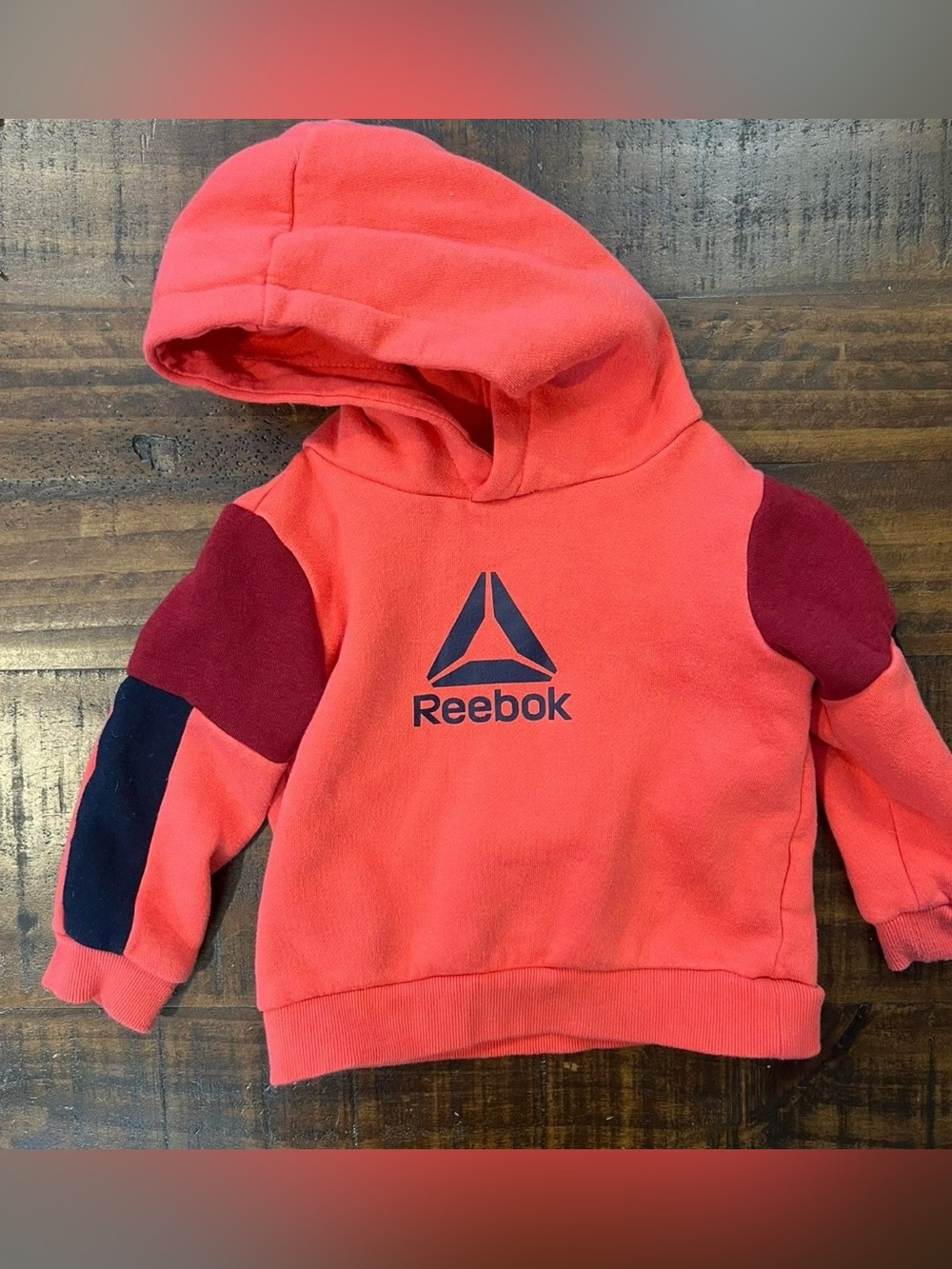 Reebok Kids Coral-Red Hooded Sweatshirt with Navy Logo